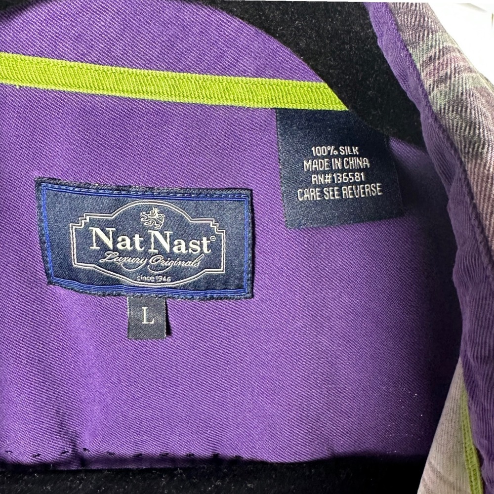 Nat Nast Luxury Originals Mens 100% Silk Purple Plaid Button Down Shirt Lg - Picture 4 of 10